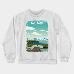 Katmai National Park vintage retro travel poster art Crewneck Sweatshirt